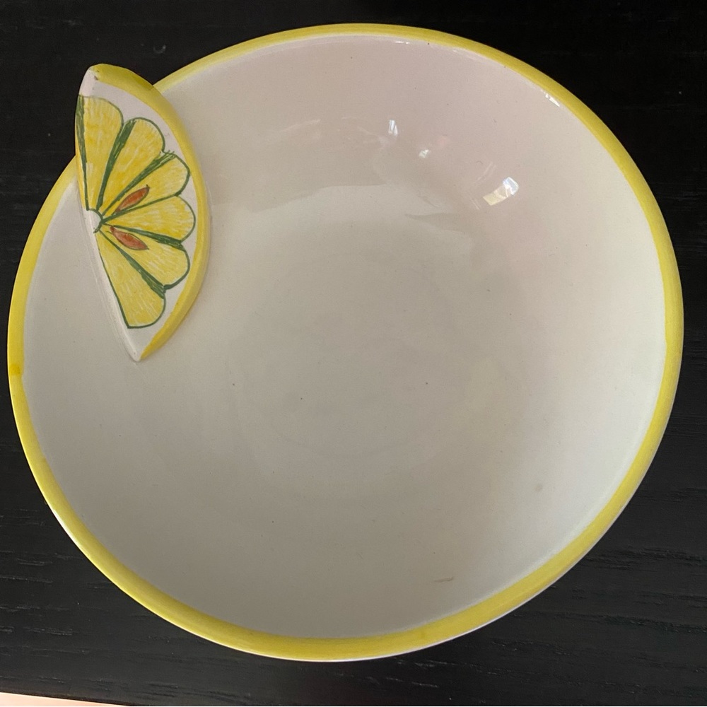 Vintage lemon wedge Portugal yellow rim catch all dish bowl kitchen fruit yellow